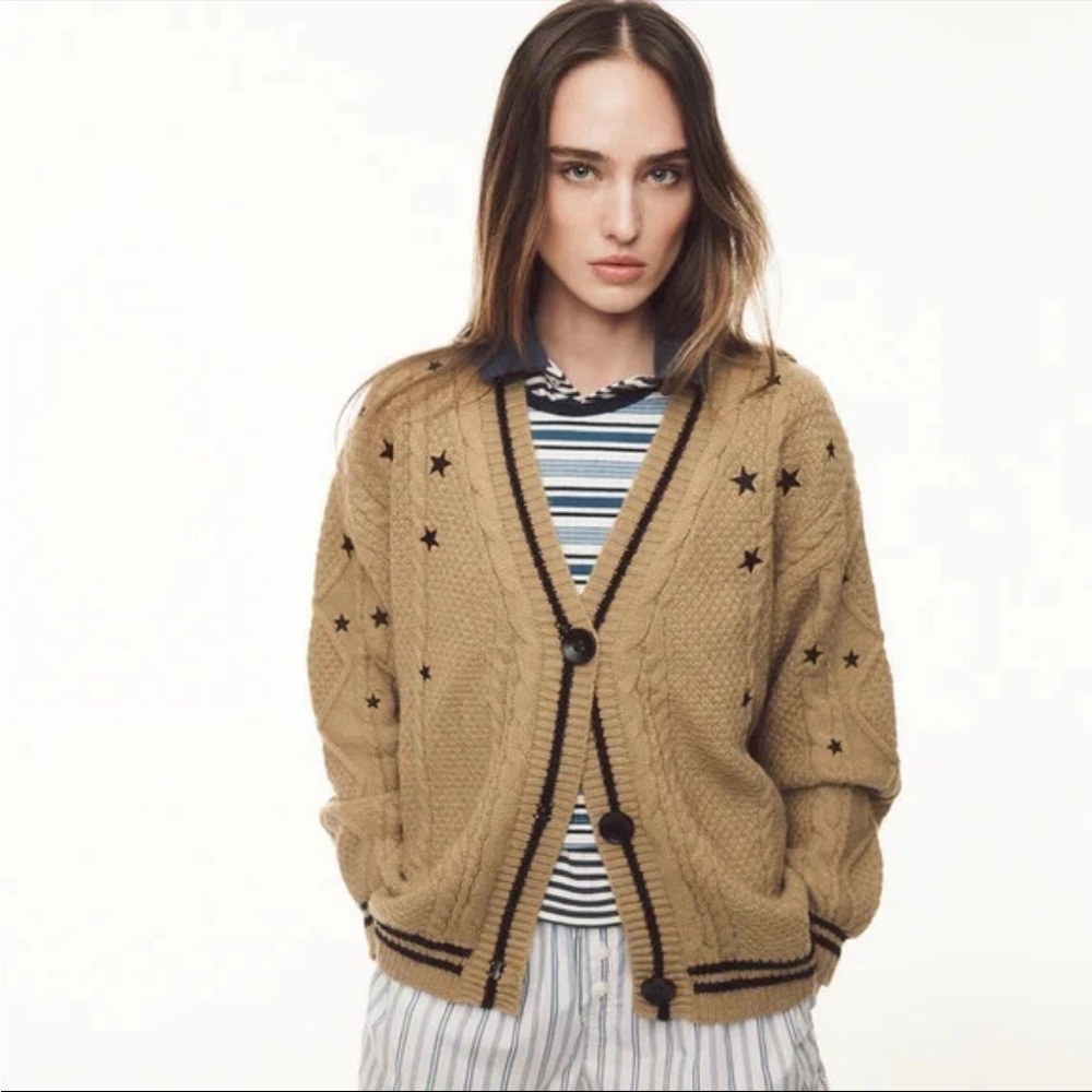 Taylor Swift Tan Cardigan with Black Star Accents